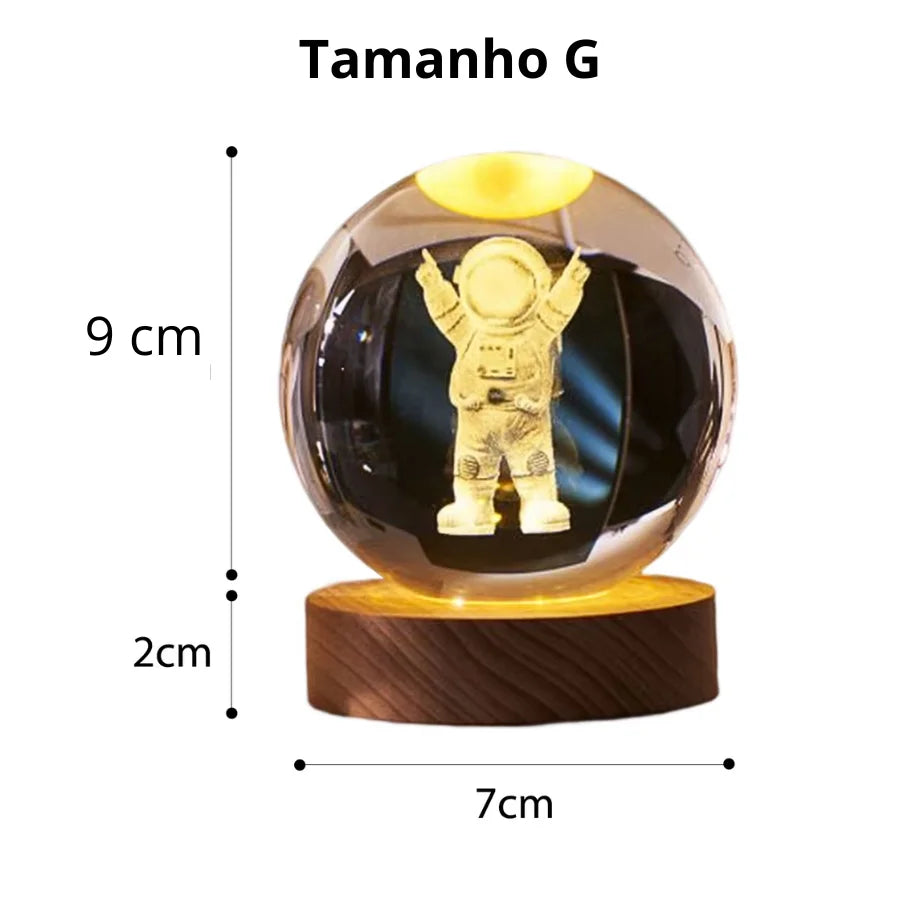 Luminária Planetária 3D - Luminária de Bola de Cristal com Desenhos do Espaço