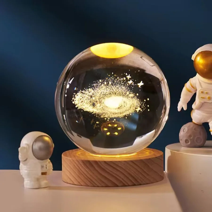 Luminária Planetária 3D - Luminária de Bola de Cristal com Desenhos do Espaço