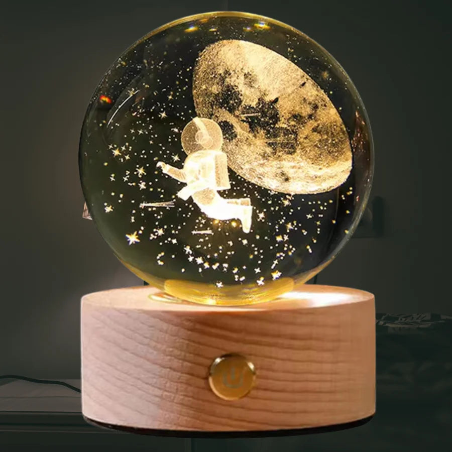 Luminária Planetária 3D - Luminária de Bola de Cristal com Desenhos do Espaço