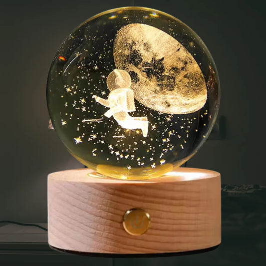Luminária Planetária 3D - Luminária de Bola de Cristal com Desenhos do Espaço