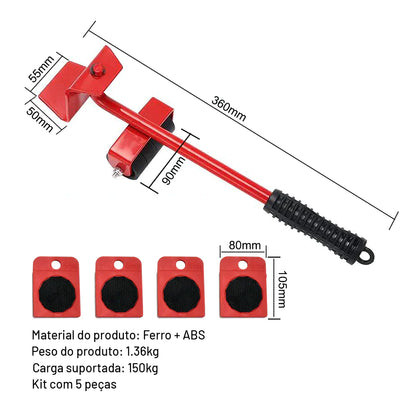 Aparelho Movedor de Móveis Fácil Levantador Materiais Pesados Kit 5 Peças